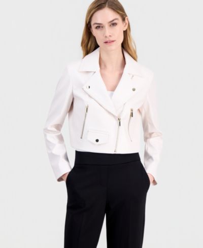 Anne Klein Women's Faux Leather Cropped Moto Jacket