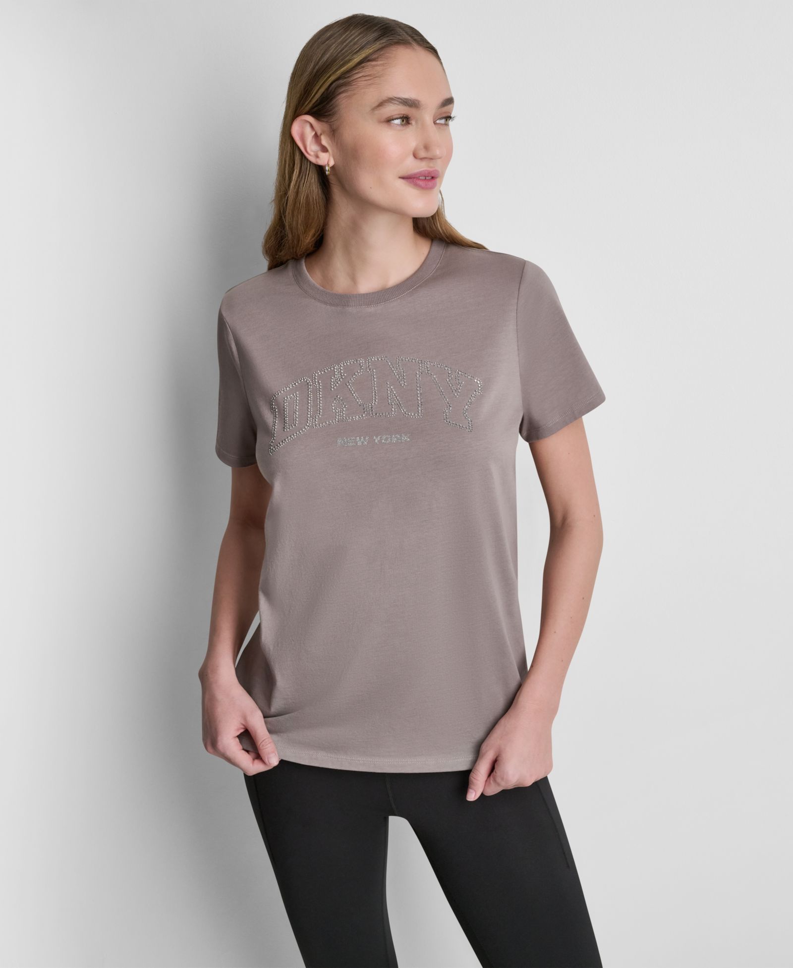 DKNY Sport Women's Rhinestone Varsity Logo Relaxed-Fit Pull-On T-Shirt
