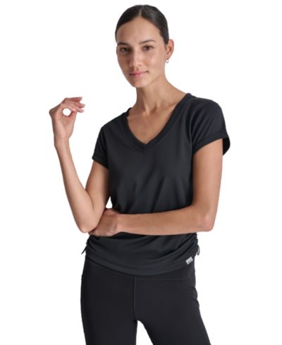 Женская футболка DKNY Sport Women's Ruched Side Seams V-Neck Tech T-Shirt