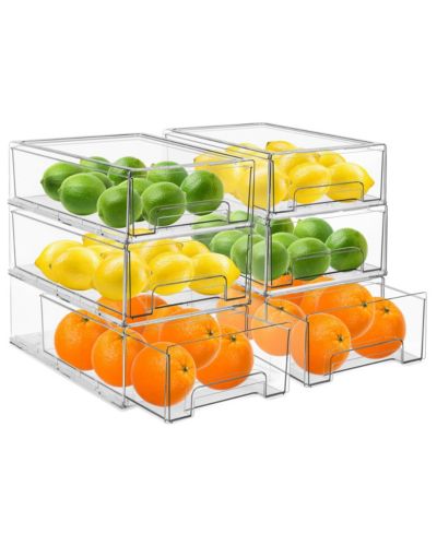 SORBUS 6 Pack Medium Clear Stackable Refrigerator Drawers with Handle - for Kitchen, Freezer & More