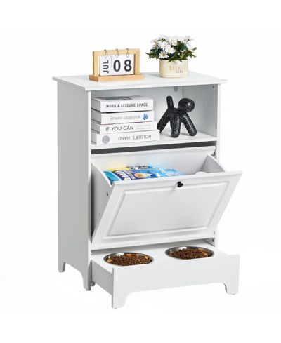COZITO Elevated Pet Feeding Station with Tilt-Out Storage Cabinet, Small