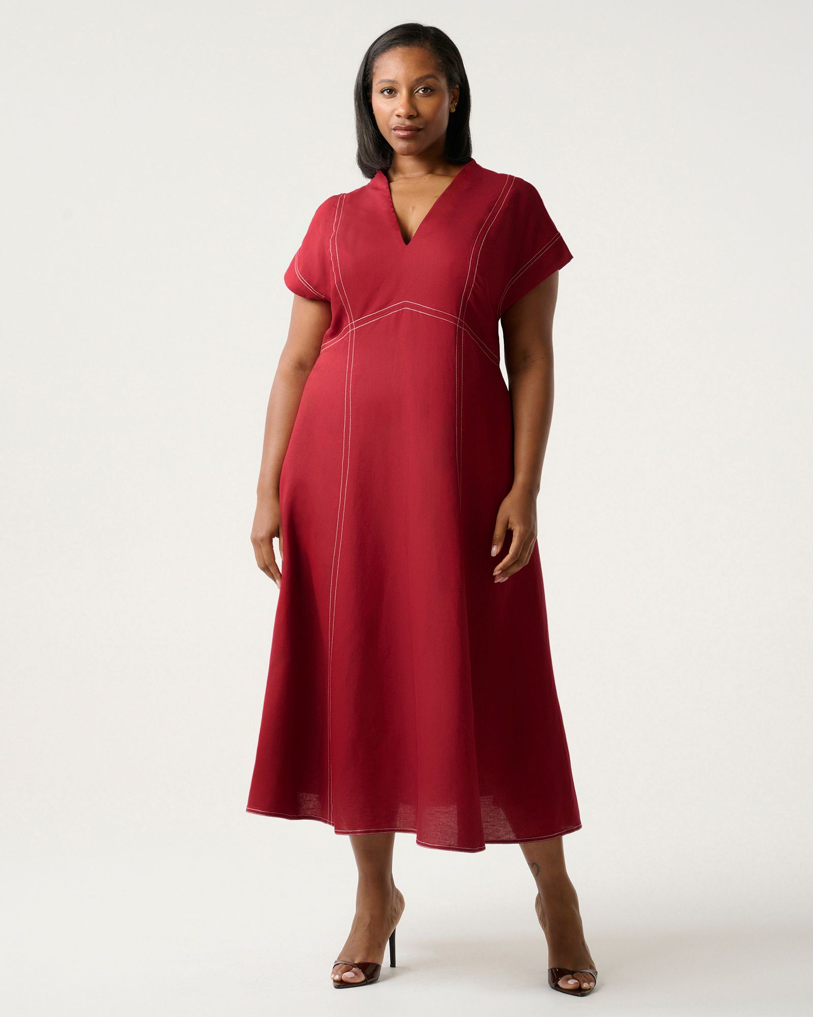 Платье макси ESTELLE Plus Size Arden Contrast Stitch Linen
