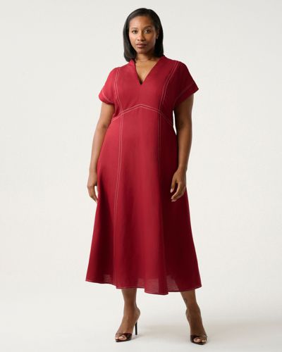 ESTELLE Plus Size Arden Contrast Stitch Linen Maxi Dress