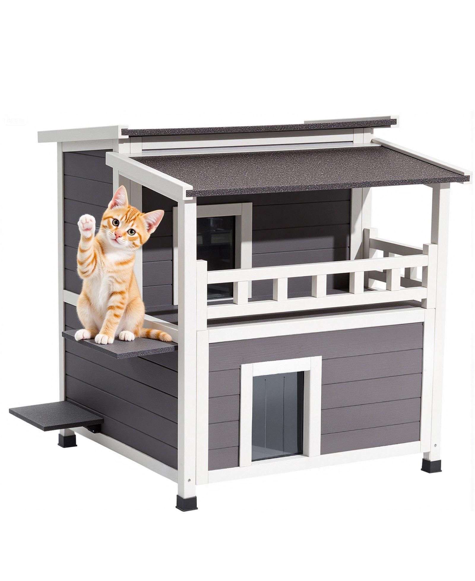 Деревянный домик для кошек COZITO Insulated 2-Story с балконом, 33