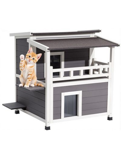 Деревянный домик для кошек COZITO Insulated 2-Story с балконом, 33