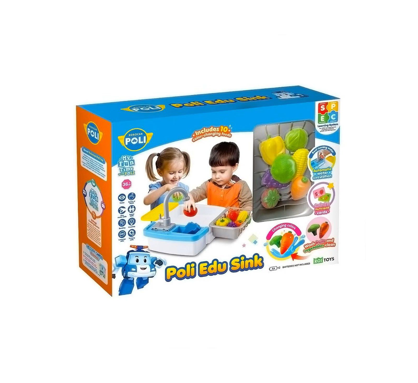 Игровой набор Robocar Poli Edu Sink с проточной водой и аксессуарами для кухни