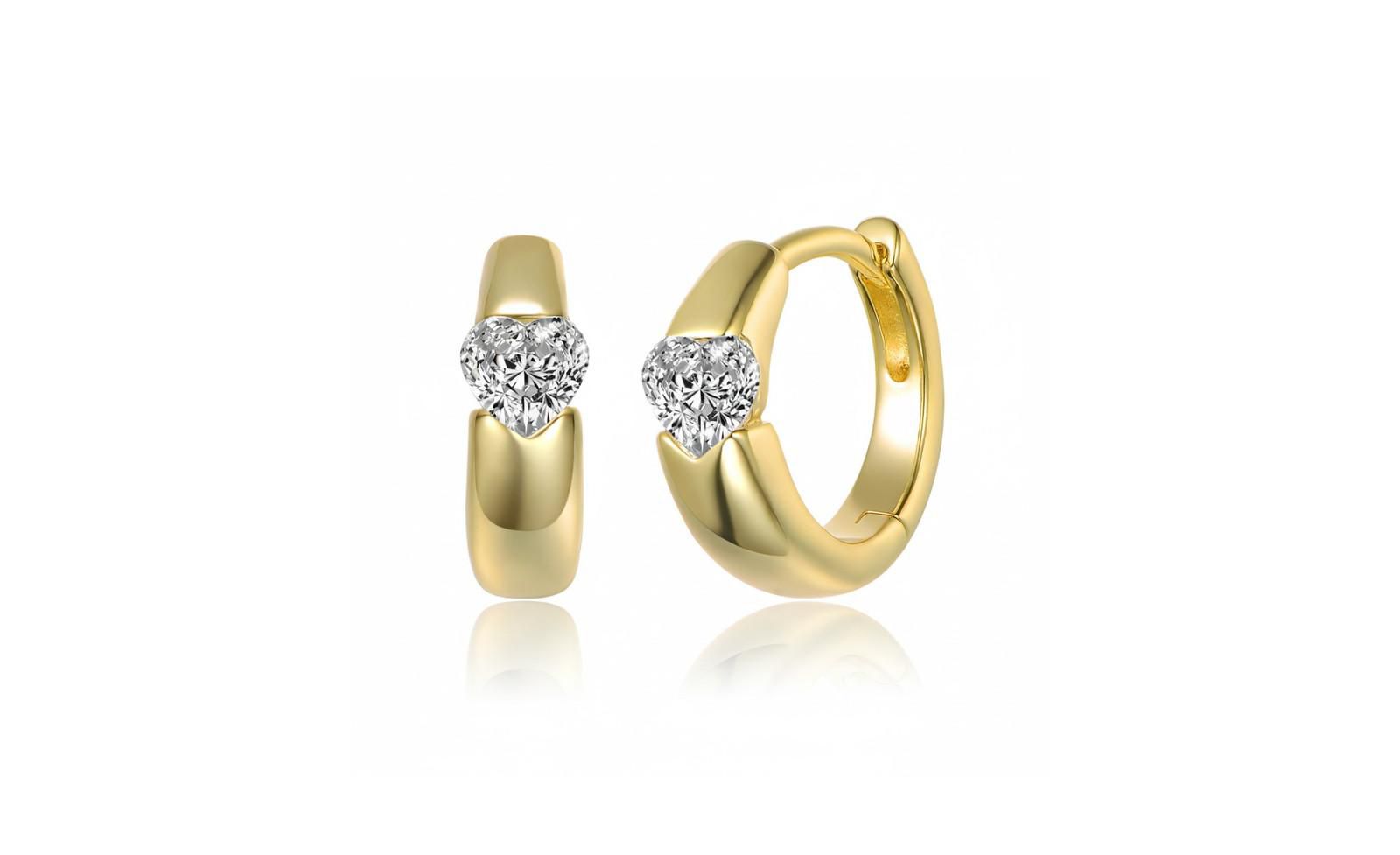 Женские серьги-кольца Genevive 14K Gold Plated Cubic Zirconia Heart Hoop