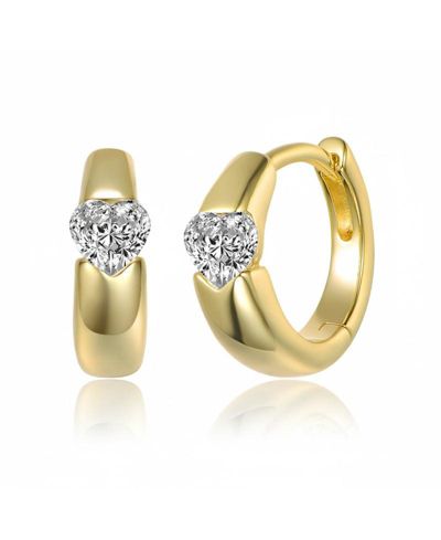 Genevive Women's 14K Gold Plated Cubic Zirconia Heart Hoop Earrings