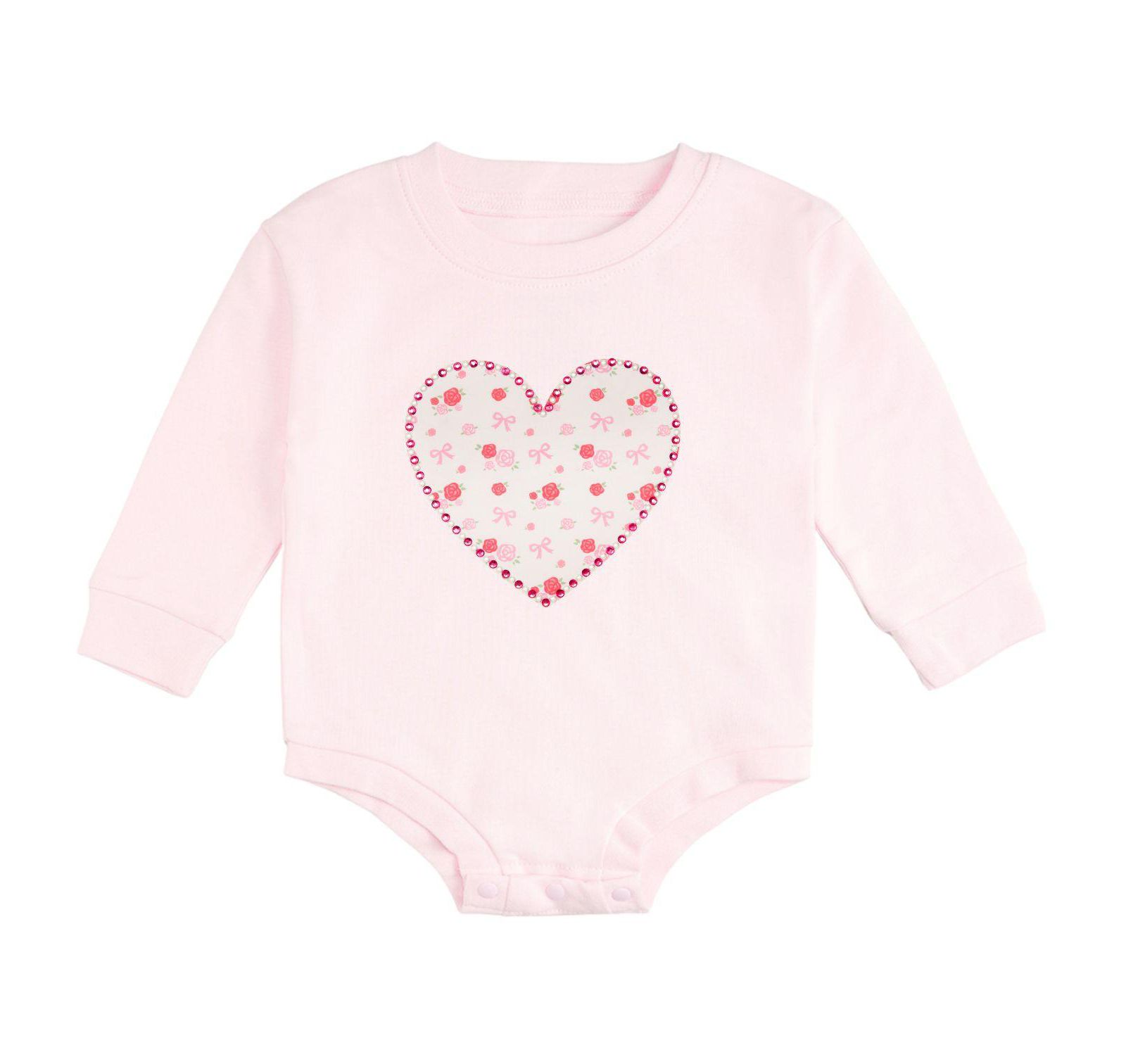 Детский ромпер Sweet Wink Baby Girls Dainty Rose Pearl Heart Patch Long Sleeve