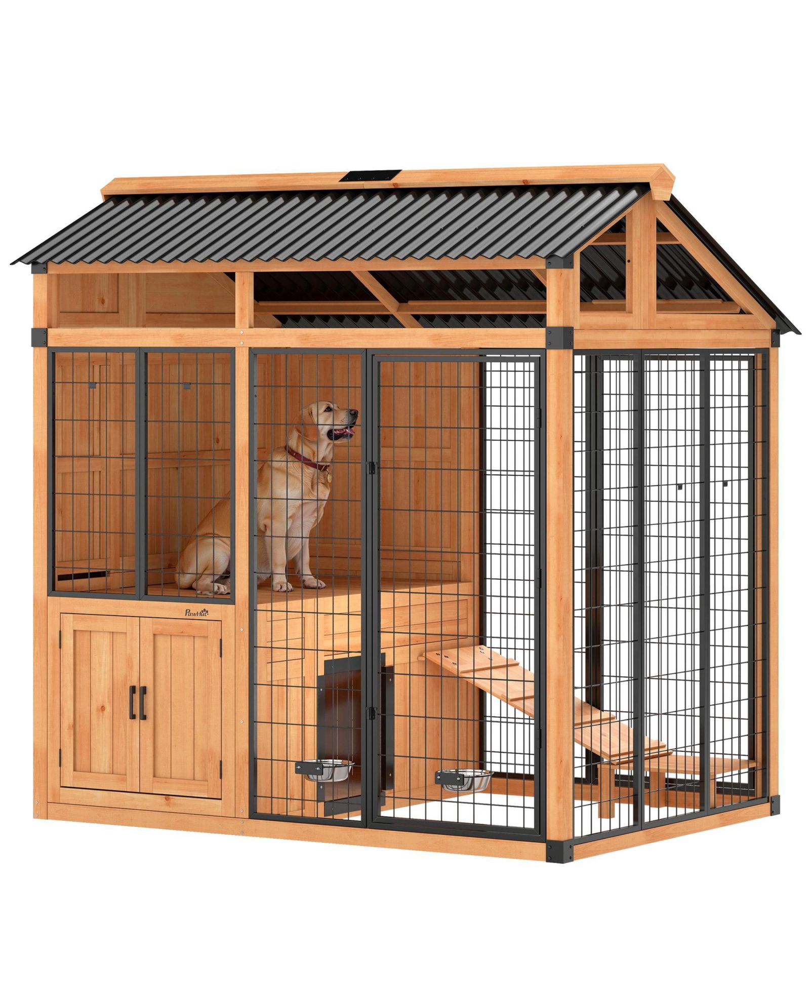 PawHut Extra Large Dog House with Activity Platform, Storage Cabinet
