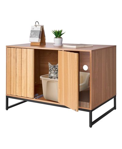 Деревянный закрытый лоток для кошек COZITO 31.5" с ковриком для когтей и местом для хранения