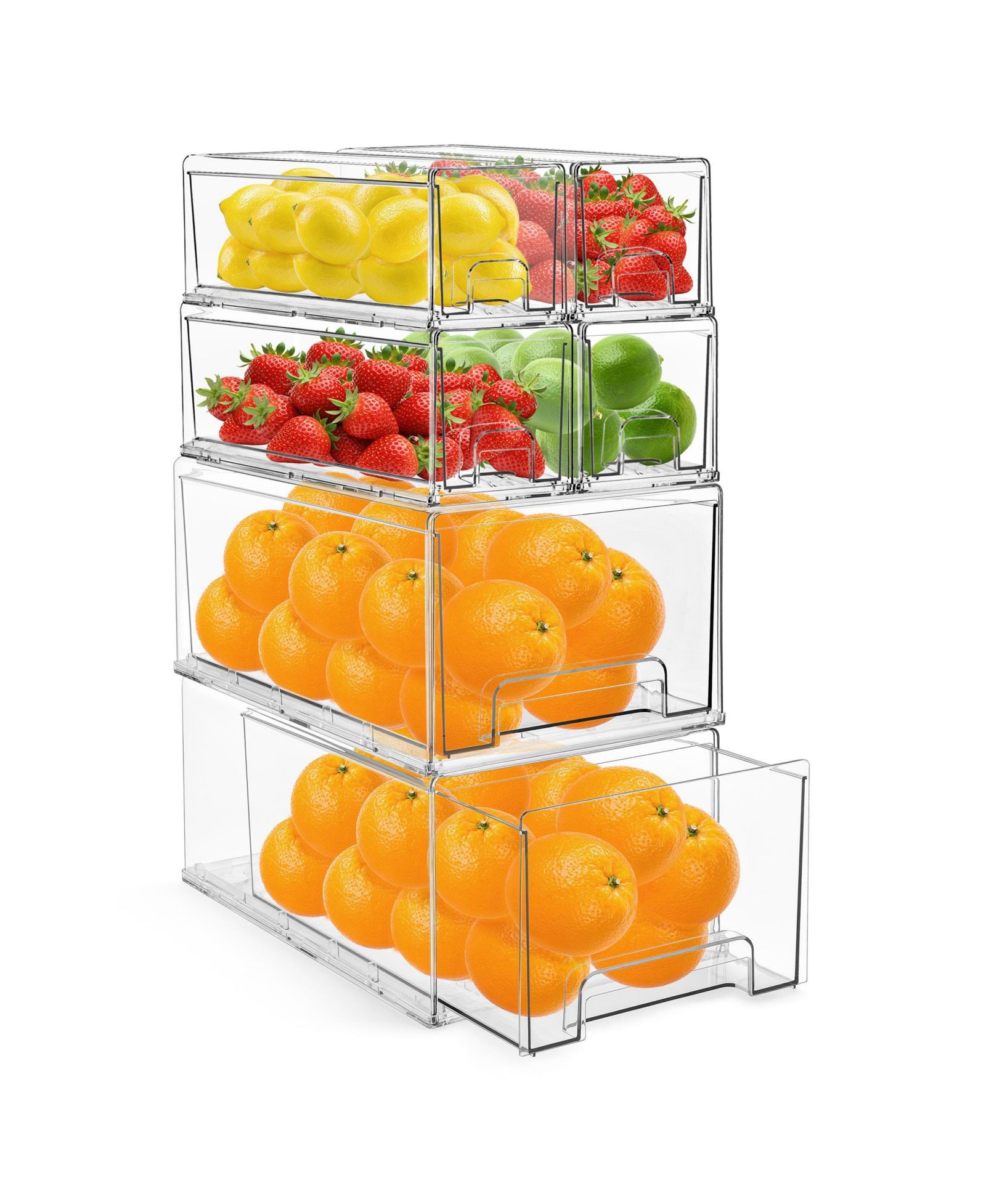 Sorbus 2 Large & 4 Small Clear Stackable Fridge Drawers with Handles -  Food Storage Containers for Kitchen, Freezer, Vanity & Fridge