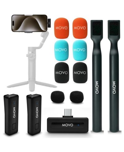 Беспроводные мини-микрофоны Movo Lavalier для iPhone 15 и выше с адаптером