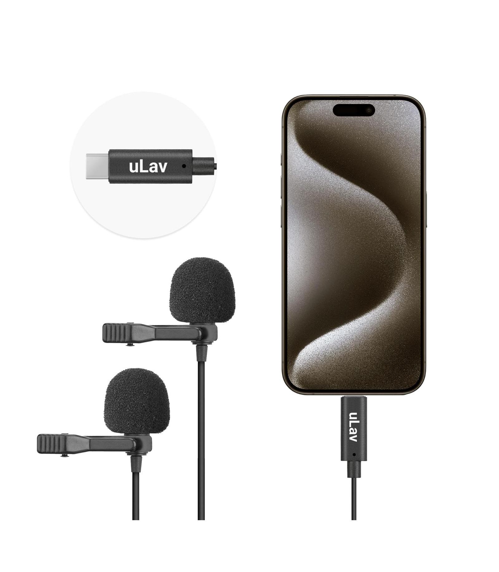 Movo uLav-L-Duo Digital Dual iPhone 15/16 Lavalier Omnidirectional Clip on Microphone with USB-C Connector Compatible with iPhone 15/16 and Up