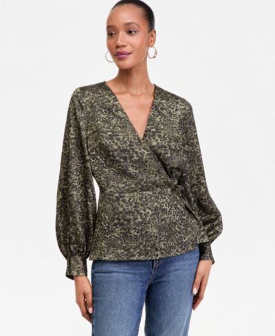 Женская блузка I.N.C. International Concepts Printed Blouson-Sleeve Wrap