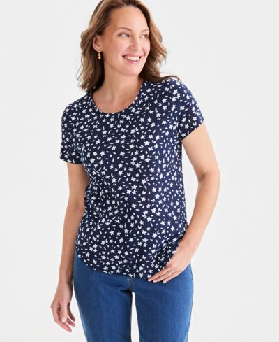 Женская футболка Style & Co Petite Short-Sleeve Ditsy Print Crewneck