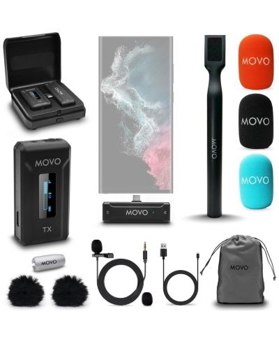 Movo WMX-2-C Wireless Lavalier Microphone System for iPhone 15, Android, and USB-C Devices, 3-Piece Set