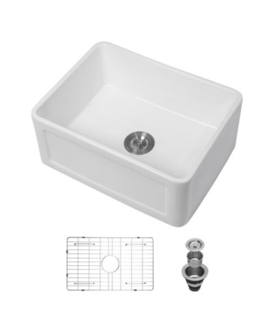 Раковина flynama 24inch Ceramic Farmhouse Kitchen Sink Single Bowl Rectangular Vessel Apron Front