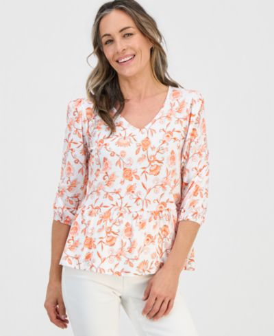 Блузка Style & Co Petite V-Neck Paisley-Print
