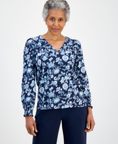 Женский топ Style & Co Petite Fresh Paisley V-Neck Long-Sleeve