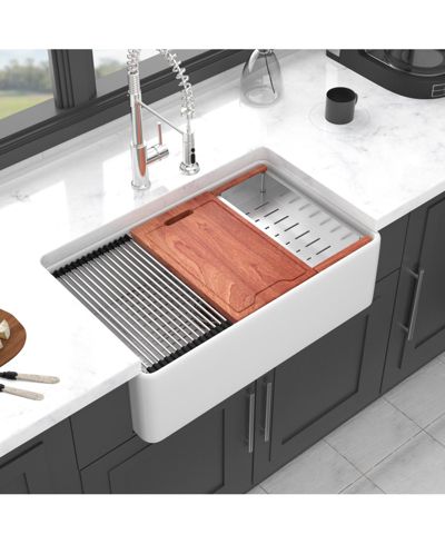 flynama 33x20x10inch White Farmhouse Sink Porcelain Ceramic Single Bowl Workstation Kitchen Sink
