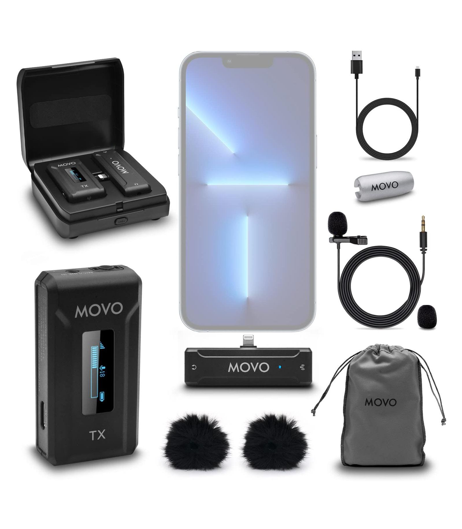 Movo Wmx-2-L Wireless Lavalier Microphone System for Apple iPhone and iPad with Lightning Connector
