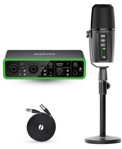 Movo Phantom UM6 USB Audio Interface with XLR/USB-C Dynamic Microphone Bundle for PC/Mac