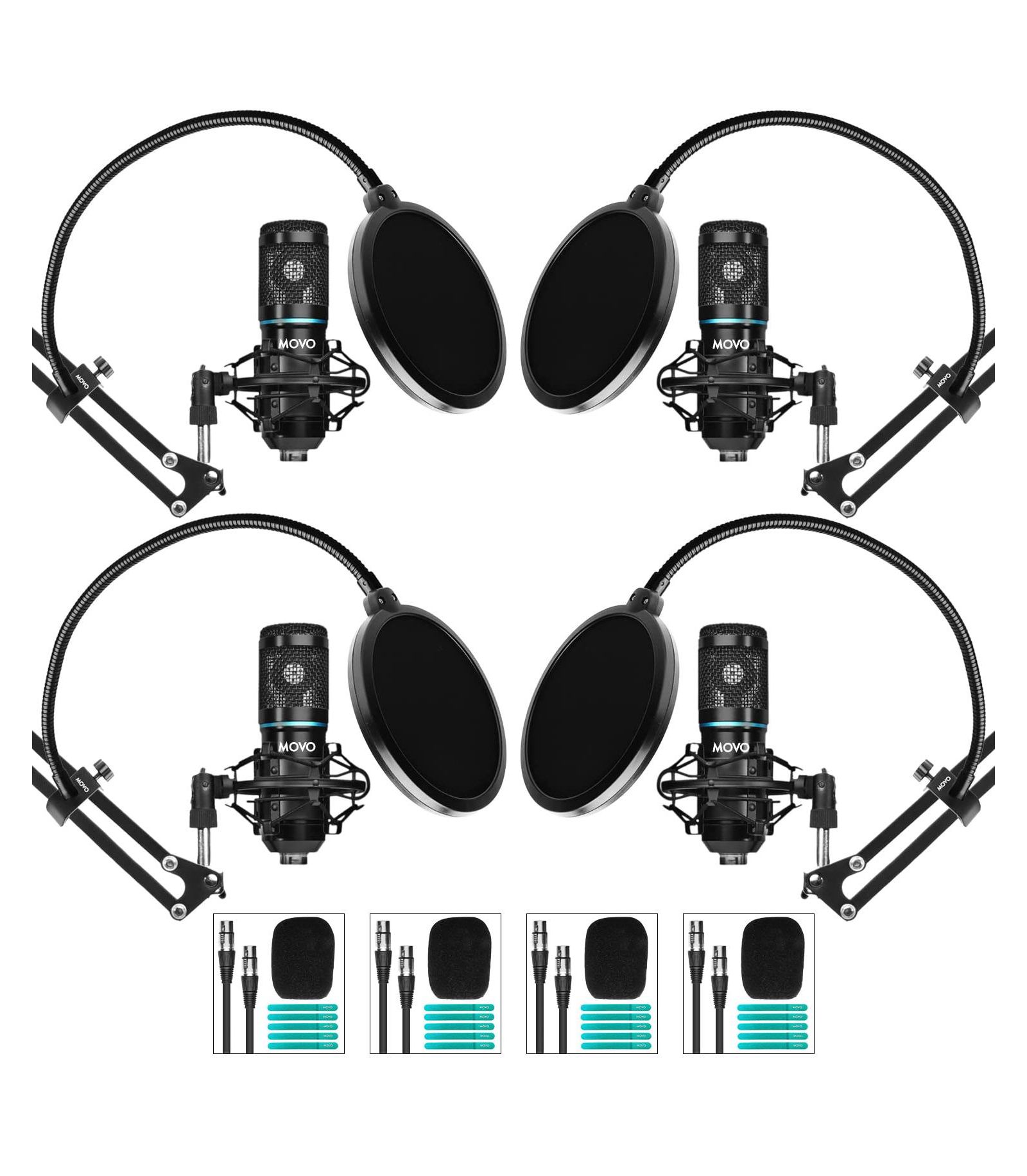 Movo Podpak4a Cardioid Condenser Podcasting Microphone 4-Pack Bundle