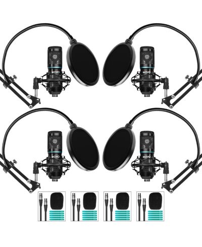 Movo Podpak4a Cardioid Condenser Podcasting Microphone 4-Pack Bundle