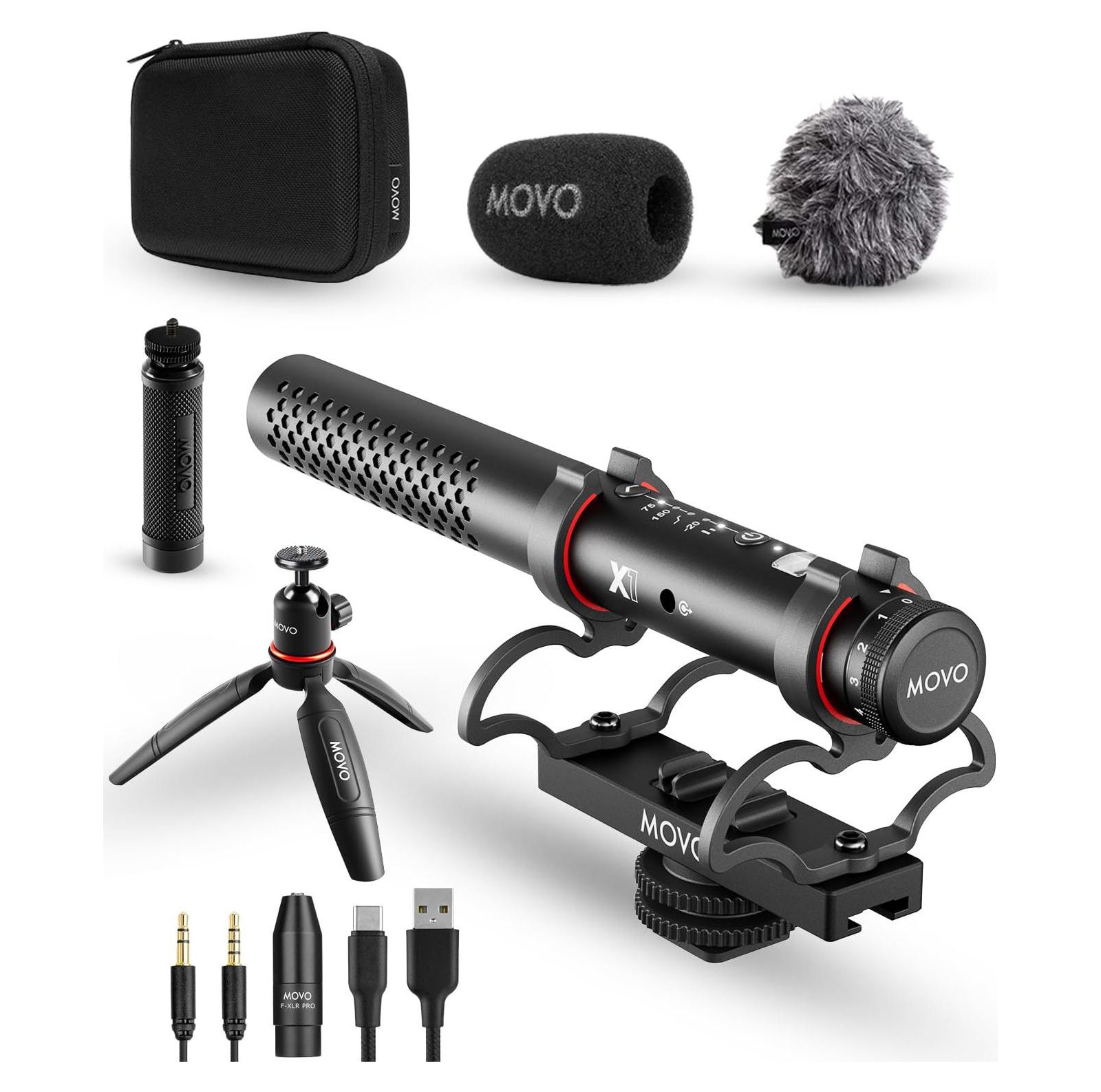 Movo X1 микрофон-пушка Supercardioid 3.5mm/XLR/USB-C для DSLR, смартфонов и компьютеров