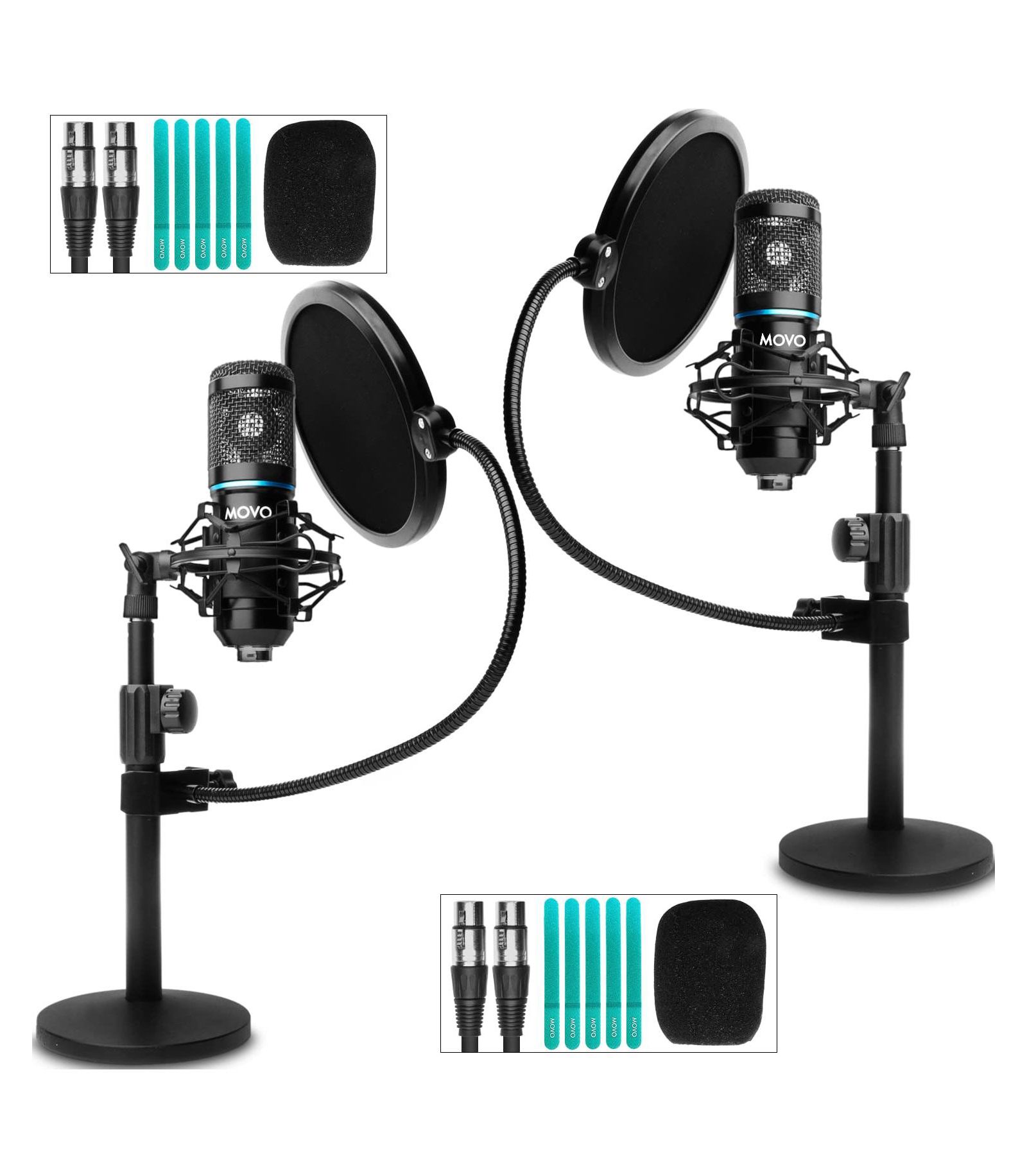Movo PC-M6 Cardioid Condenser Podcasting Microphone Bundle with XLR Outputs, 2-Pack