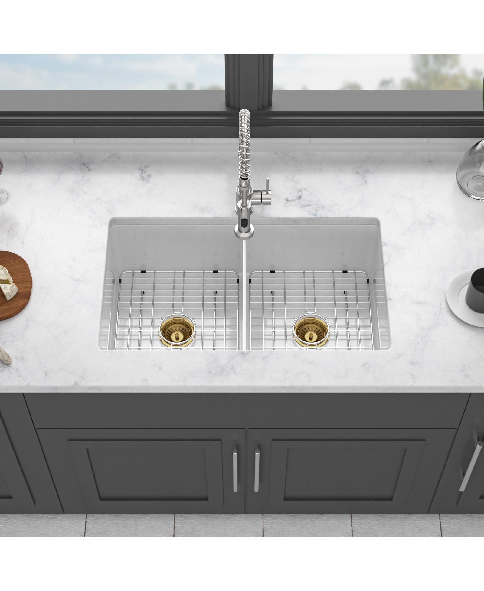 Кухонная мойка Flynama White Fireclay Farmhouse Double Bowl Undermount/Dual Mount 32" x 19" x 10"