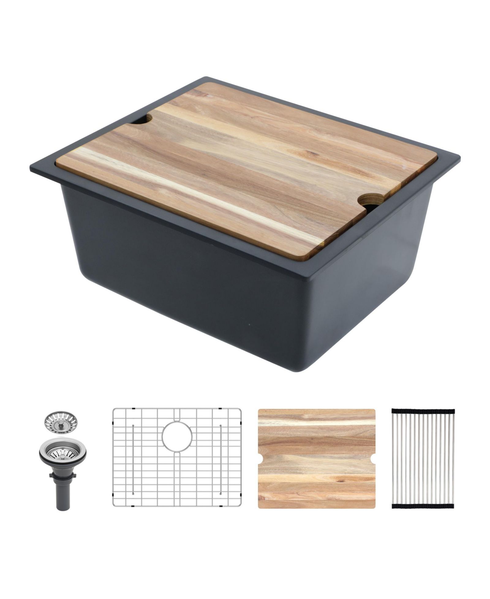 flynama 21x18x9.65inch Black Granite Composite Undermount Workstation Kitchen Sink