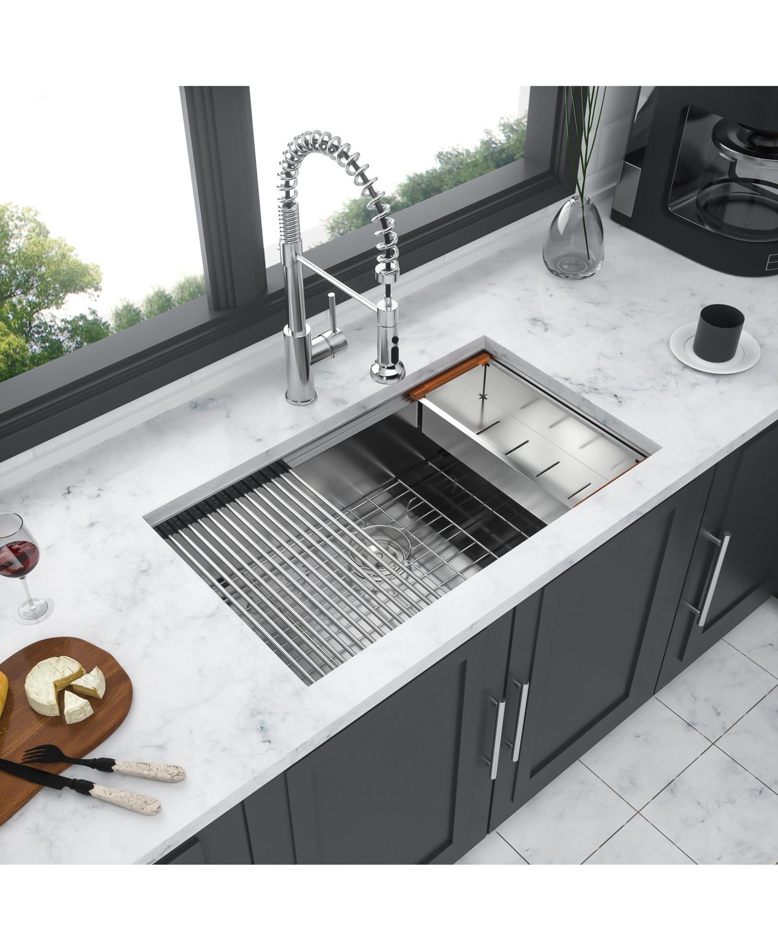 flynama 28x19x10inch Undermount Workstation Kitchen Sink Stainless Steel Single Bowl 16 Gauge