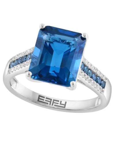 Кольцо EFFY Collection с голубым топазом London Blue и бриллиантами в белом золоте 14k