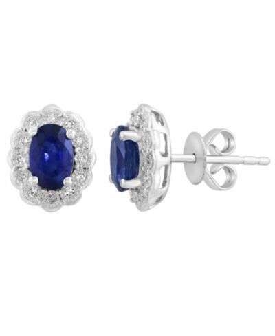EFFY Collection Серьги с сапфиром (1-1/6 ct. t.w.) и бриллиантом (1/10 ct. t.w.) в белом золоте 14k