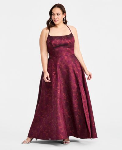 B Darlin Trendy Plus Size Scoop-Neck Jacquard Gown