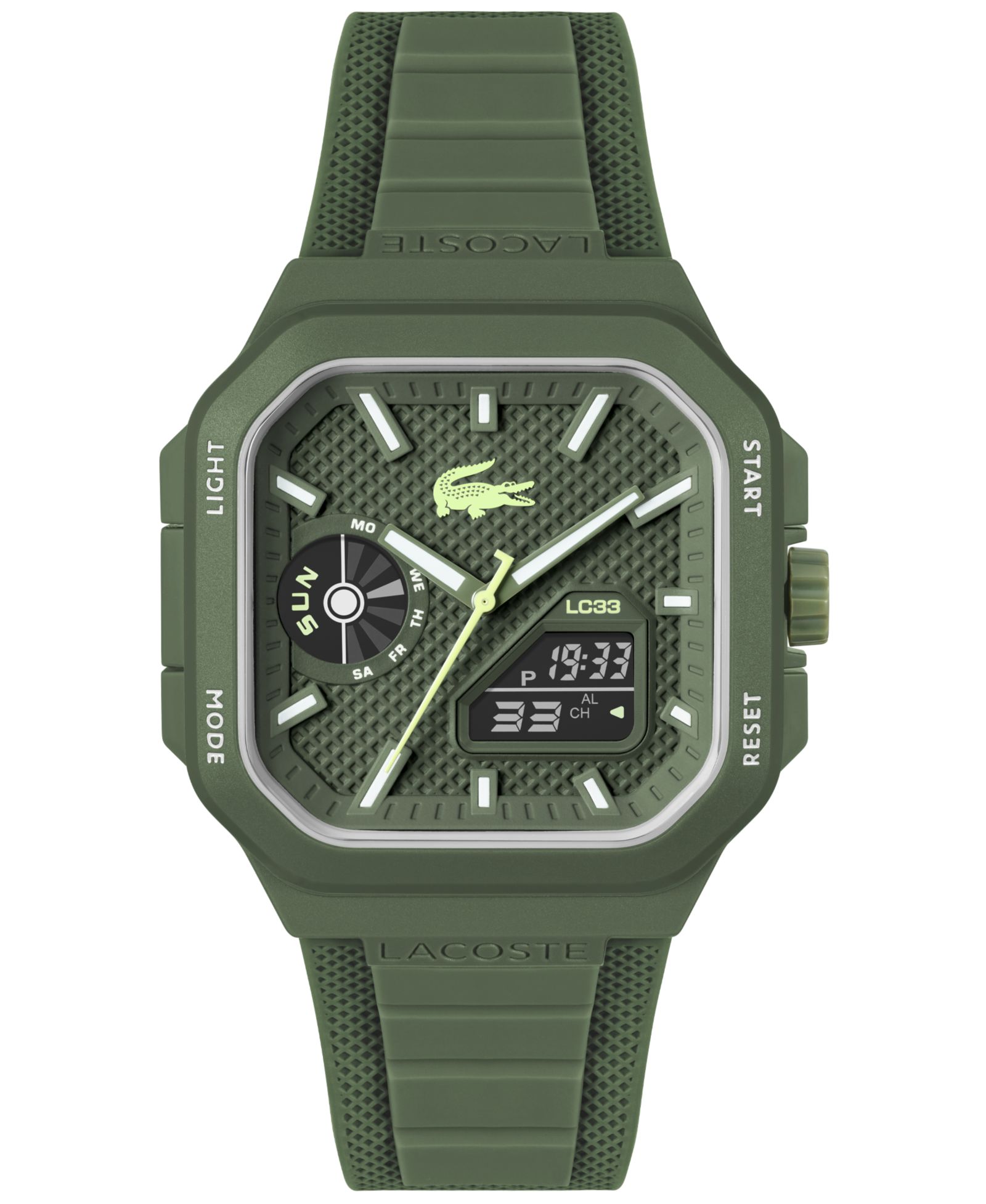 Часы Lacoste Men's LC33 Square Khaki Silicone Strap, 44x50mm
