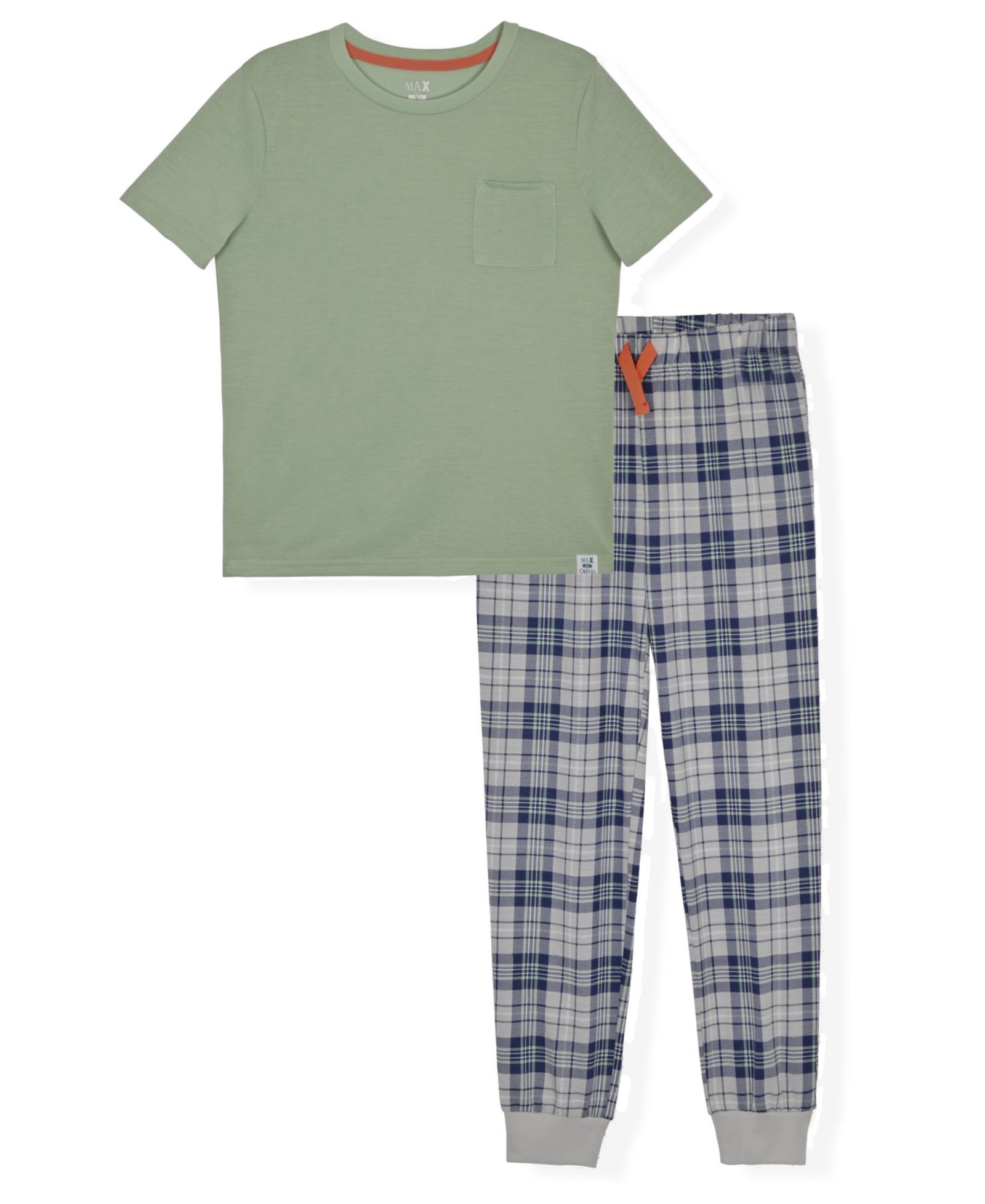 Max & Olivia Boys' 6-18 Crewneck Top & Plaid Pants, 2-Piece Pajama Set