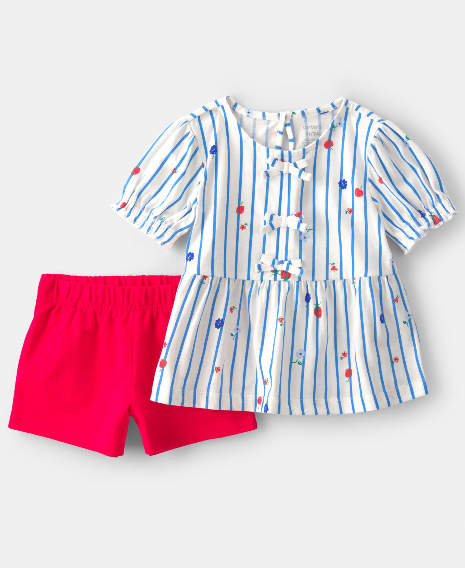 Carter's Girls' Toddler 2T-5T Strawberry Printed Top and Shorts, 2-Piece Set