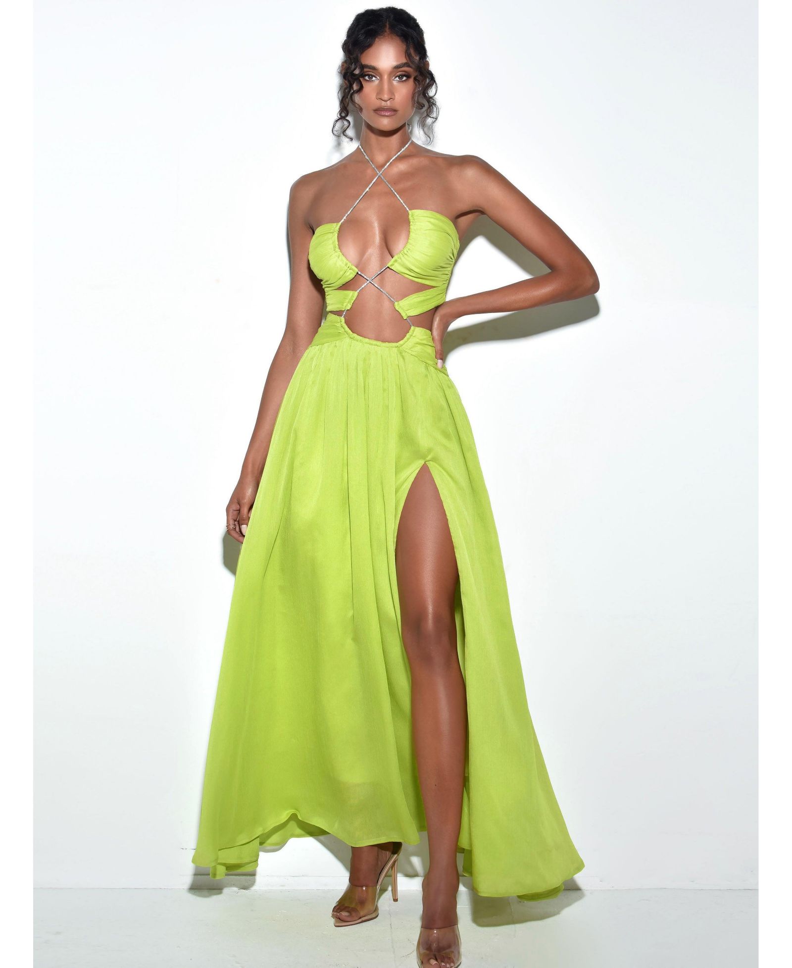 Женское платье Miss Circle Quinby Lemon Chiffon Pleated Lace Up Maxi