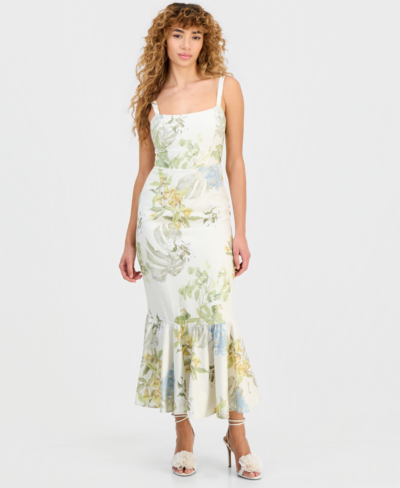 GUESS Women's Rory Linen-Blend Ruffled Hem Dress