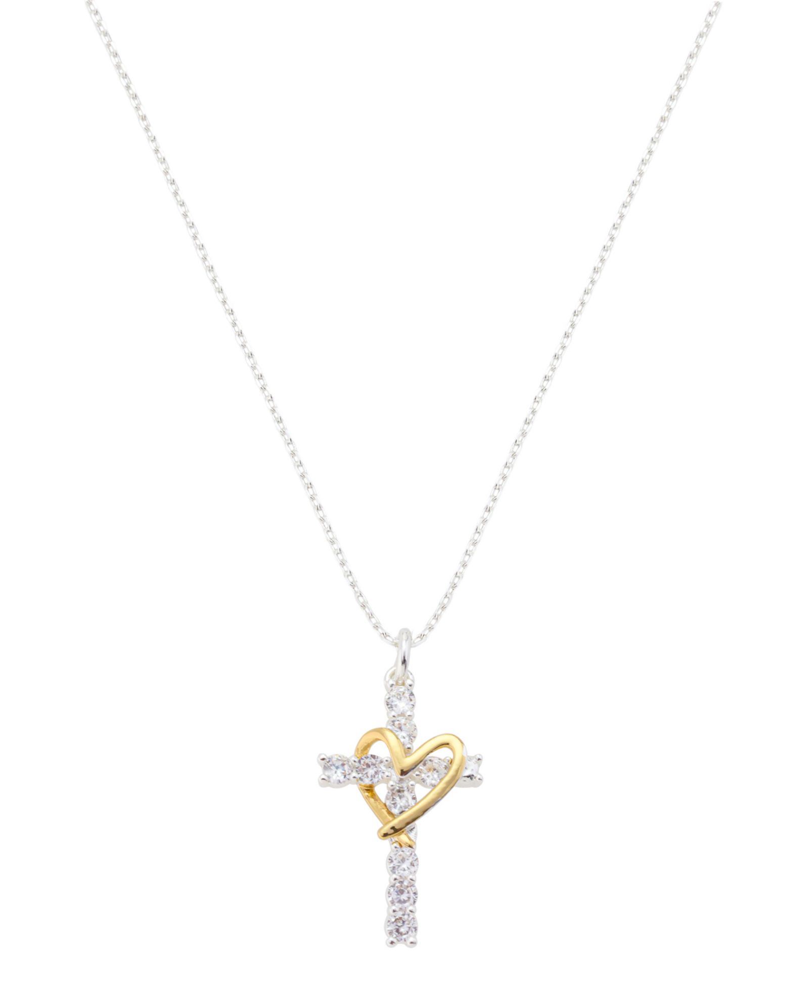 Unwritten Cubic Zirconia Cross with Open Heart Pendant Necklace