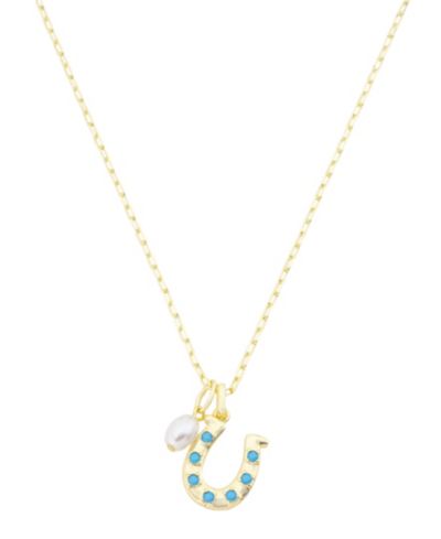 Unwritten Cubic Zirconia and Imitation Pearl Horseshoe Cluster Charm Pendant Necklace