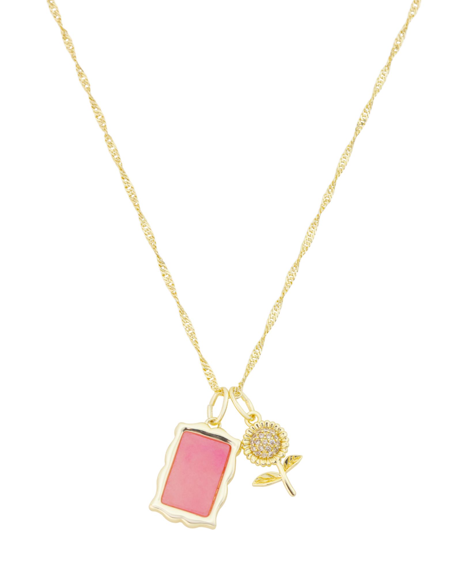 Unwritten Cubic Zirconia and Semi Precious Stone Floral Cluster Charm Pendant Necklace