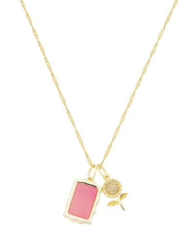 Unwritten Cubic Zirconia and Semi Precious Stone Floral Cluster Charm Pendant Necklace