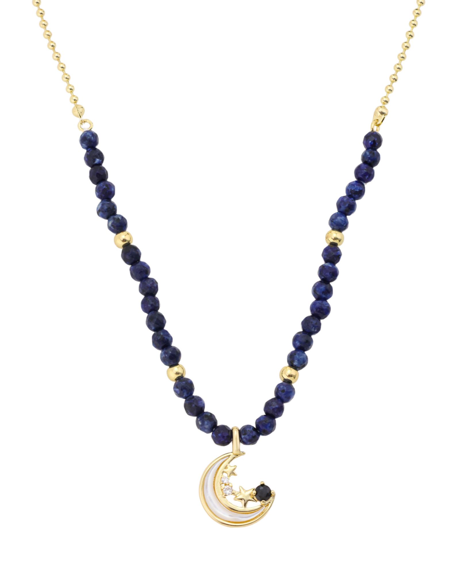 Unwritten Cubic Zirconia Lapis and Mother of Pearl Beaded Necklace с Celestial Pendant