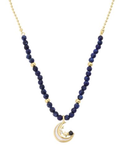 Unwritten Cubic Zirconia Lapis and Mother of Pearl Beaded Necklace с Celestial Pendant