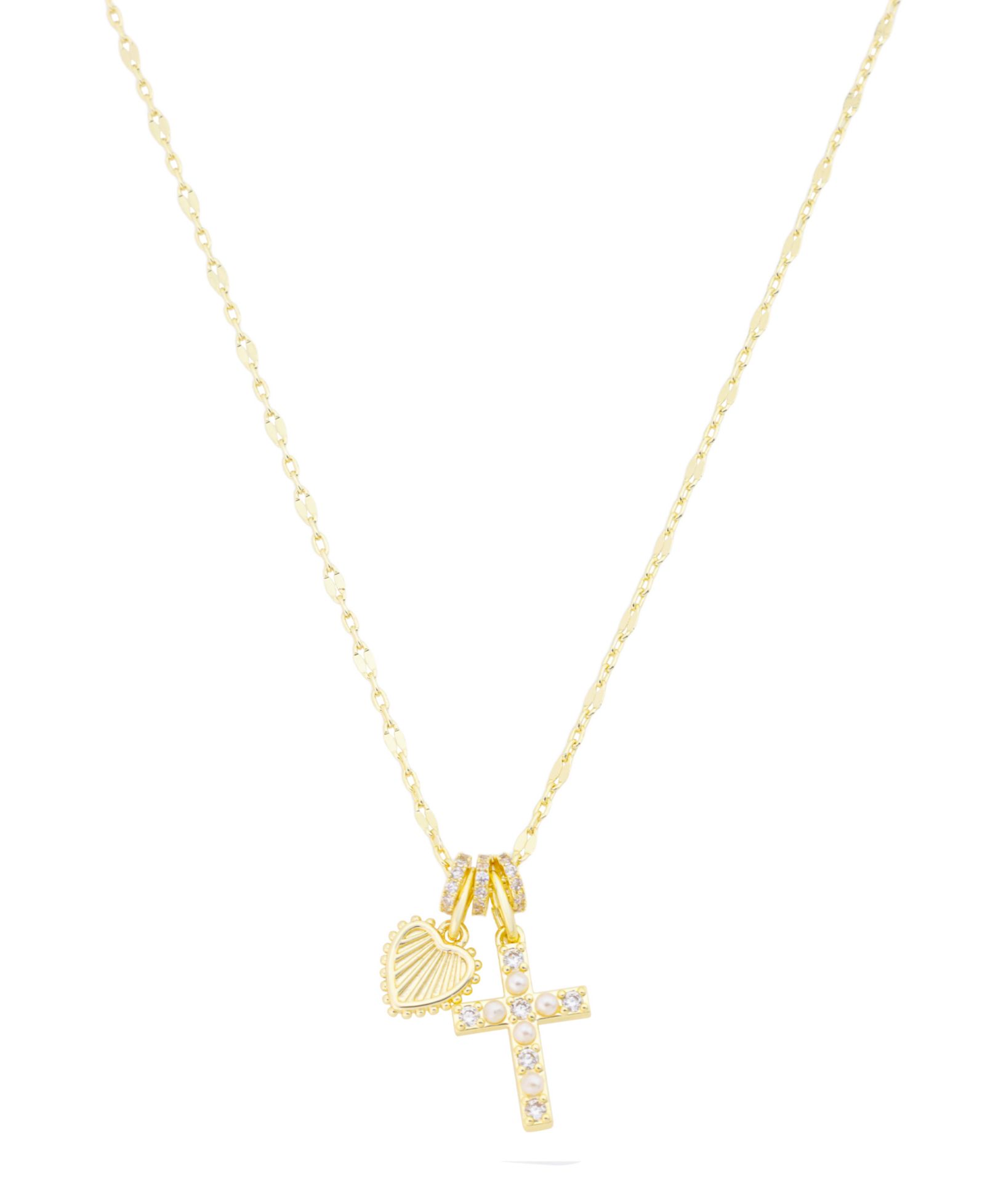 Ожерелье Unwritten Cubic Zirconia and Imitation Pearl Cross and Heart with Rondelles Charm