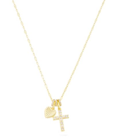 Ожерелье Unwritten Cubic Zirconia and Imitation Pearl Cross and Heart with Rondelles Charm